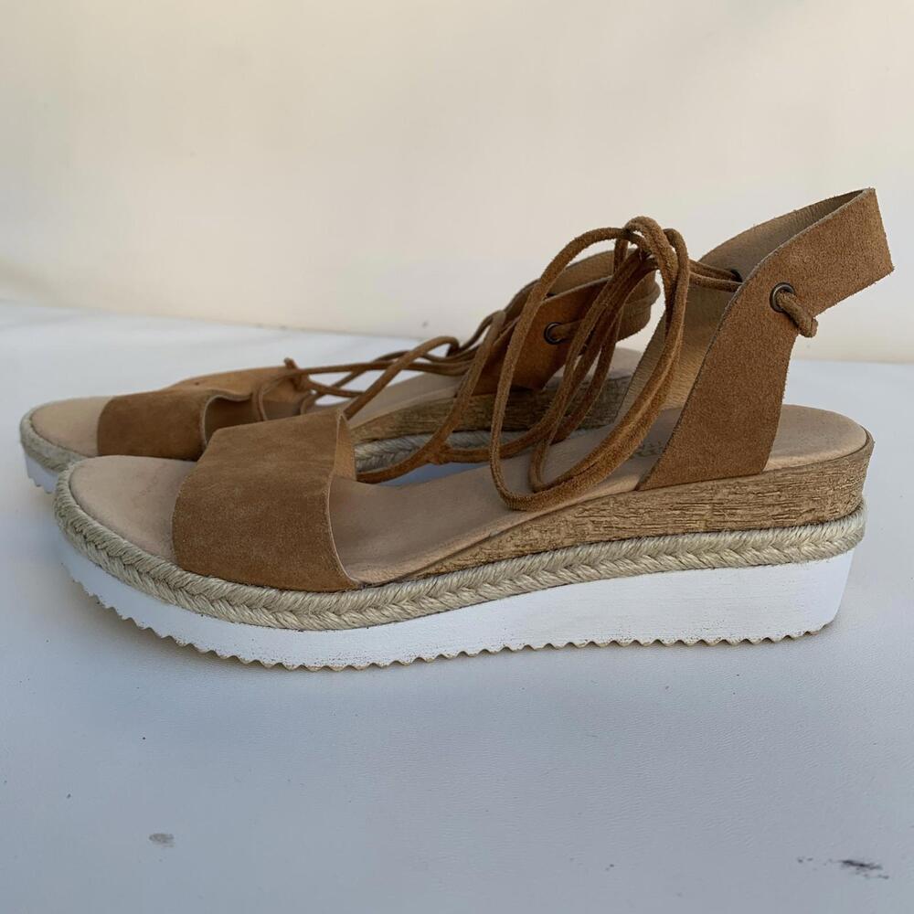 Sundance Women's Brown Tan Suede Leather Wedge Sandals Ankle Strap 38 Or 8